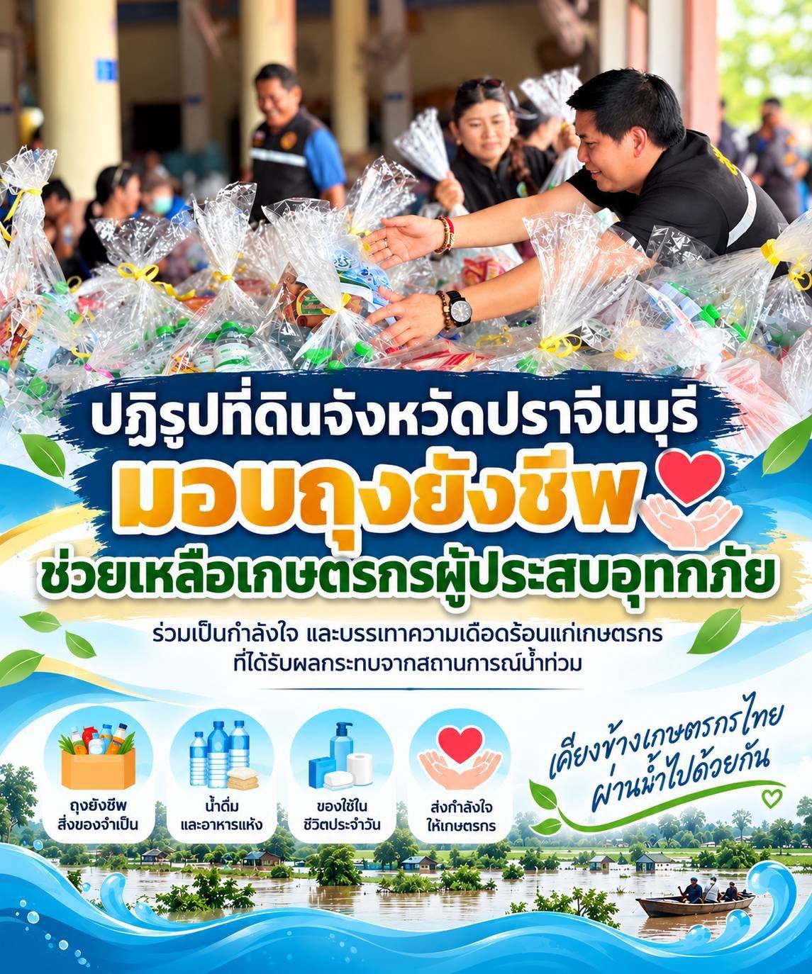 title - รมช.เกษตรฯ พร้อม ส.ป.ก. มอบถุงยังชีพ ส่งกำลังใจช่วยเหลือผู้ประสบอุทกภัยชาวปราจีนบุรี